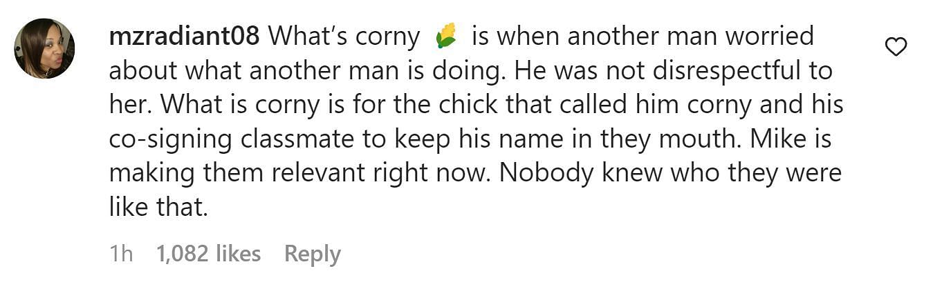 A comment criticizing Budden (Image via Instagram/ @mzradiant08)