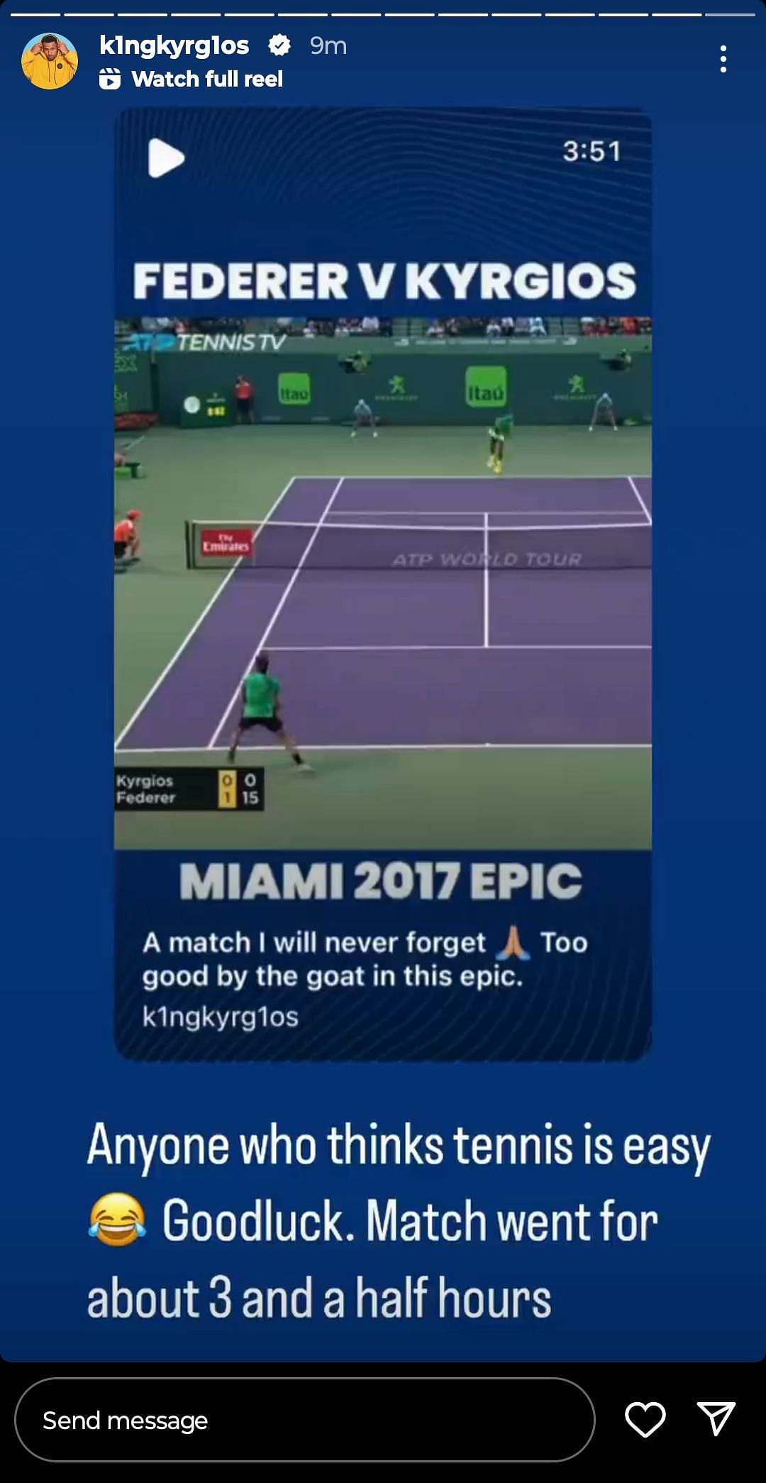 Nick Kyrgios and Roger Federer at Miami Open in 2017.