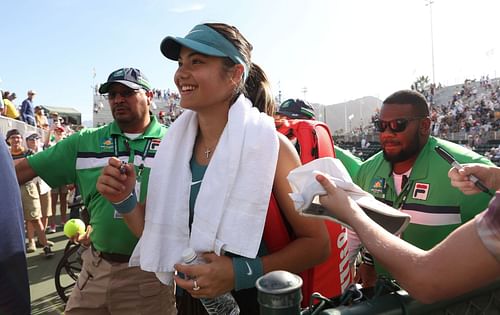 Emma Raducanu at the 2023 BNP Paribas Open.