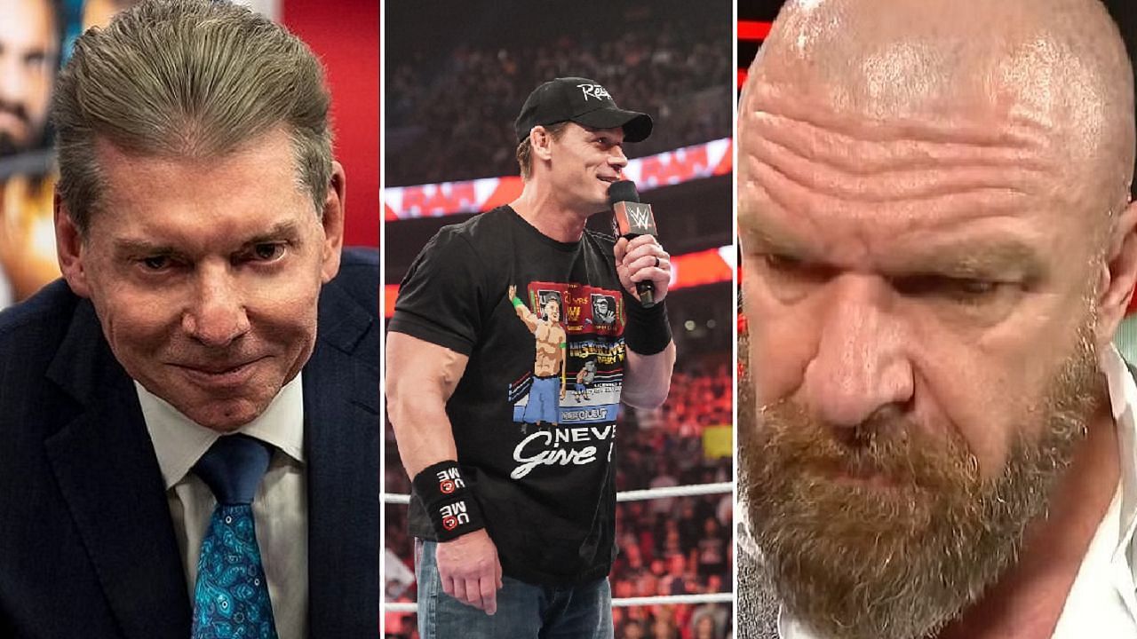 Vince McMahon (right); John Cena (middle); Triple H (left)