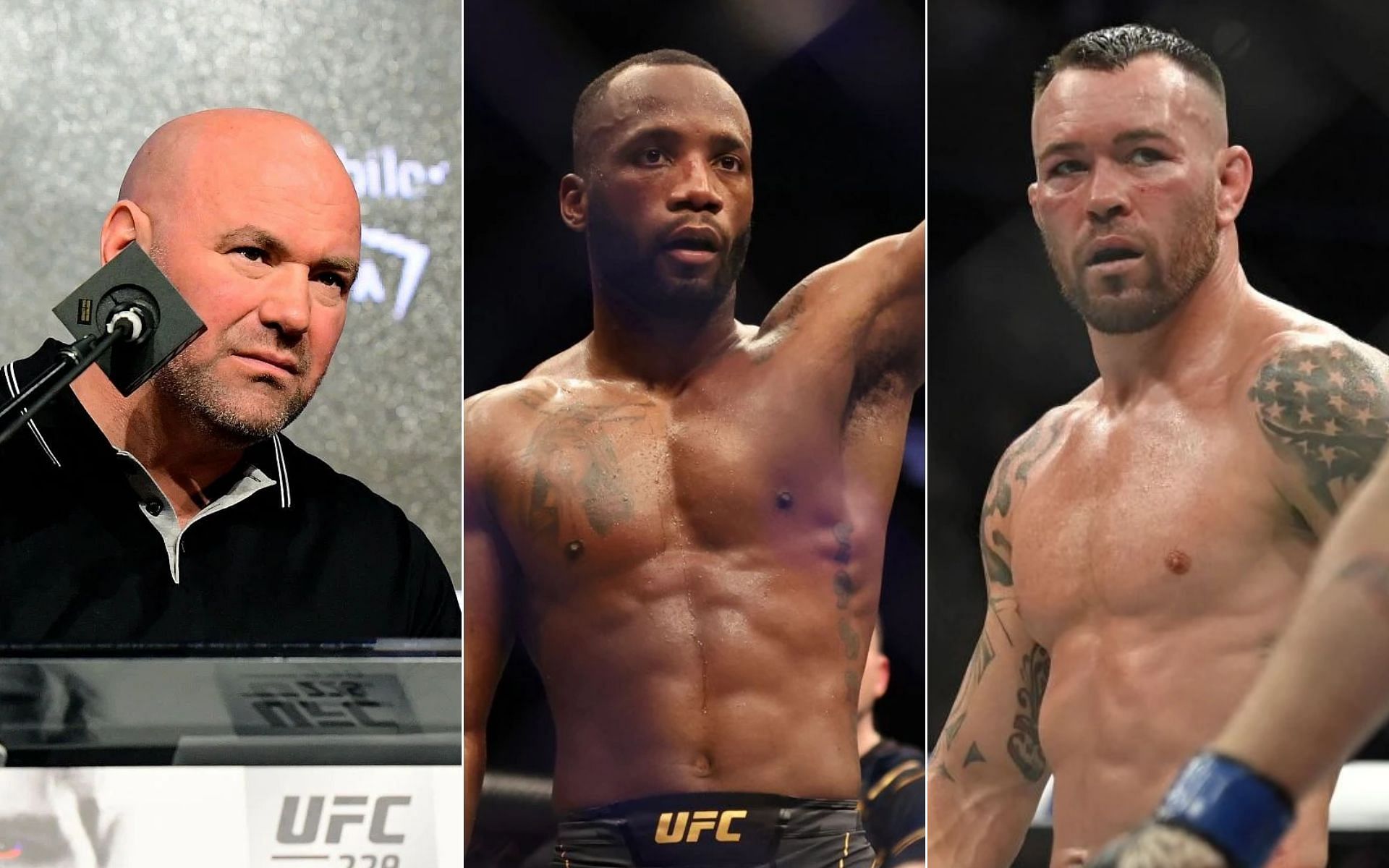 Dana White [Left], Leon Edwards [Middle], and Colby Covington [Right]