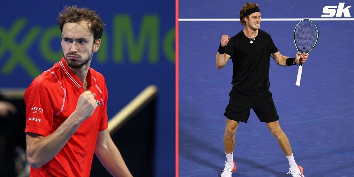 Daniil Medvedev (left) will take on Andrey Rublev in the Dubai final on Saturday.