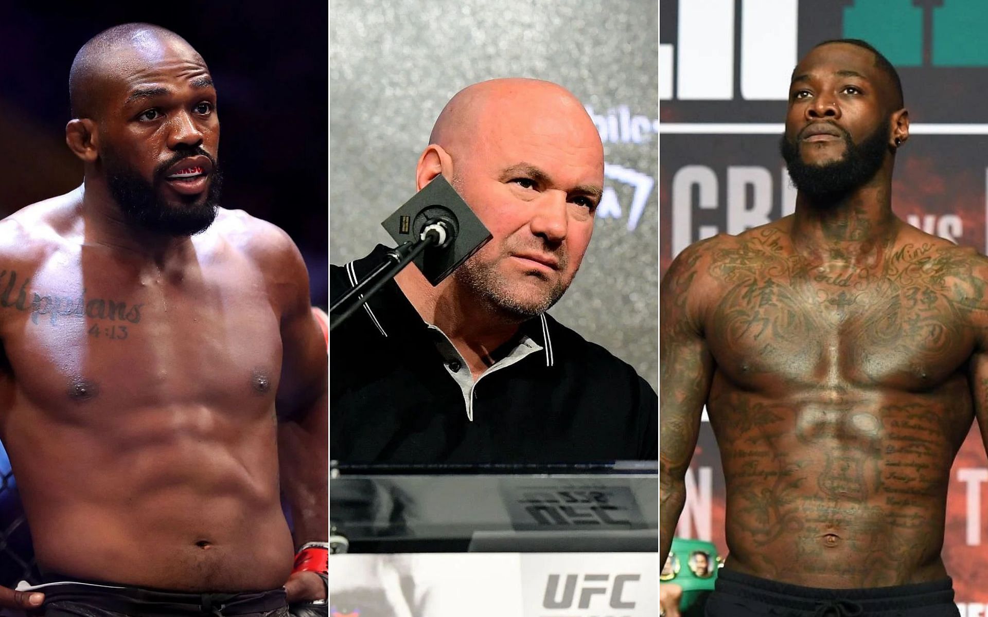 Jon Jones (Left), Dana White (Middle), and Deontay Wilder (Right) 