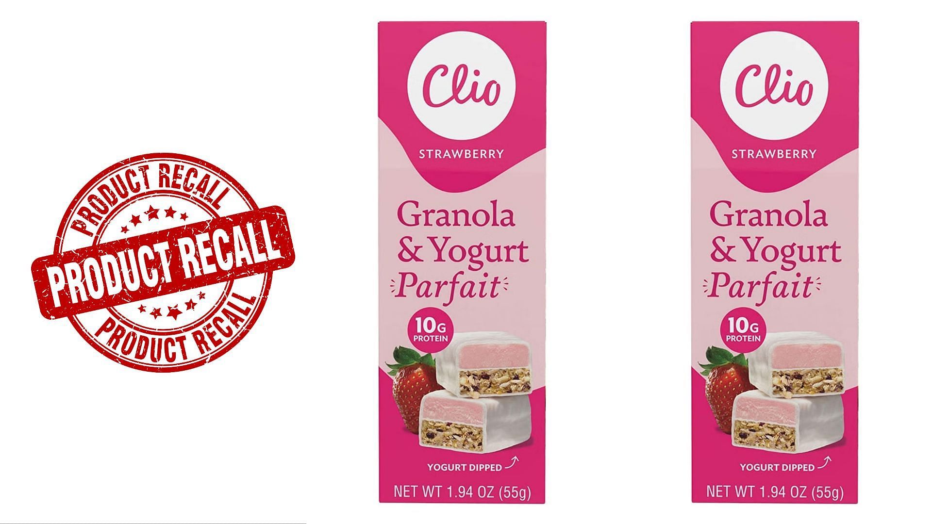 Clio Snacks issued a nationwide recall for Clio Strawberry Granola &amp; Greek Yogurt Parfait Bar over concerns about potential Listeria monocytogene contamination (Image via FDA)