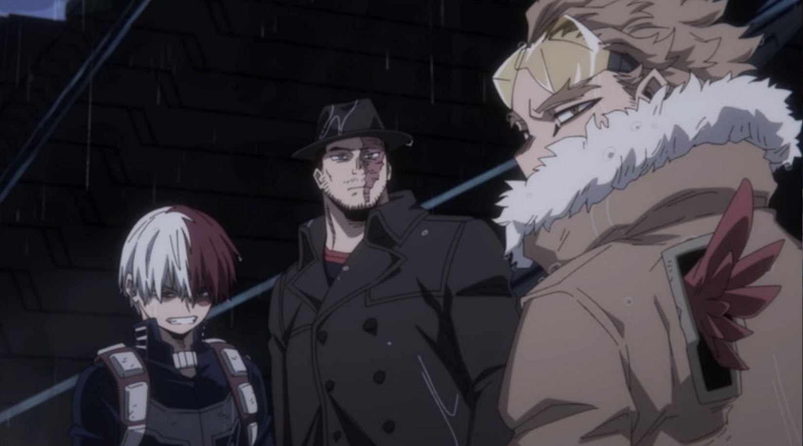 Shoto, Endeavor, and Hawks as seen in My Hero Academia season 6 episode 24 preview (Image via BONES)