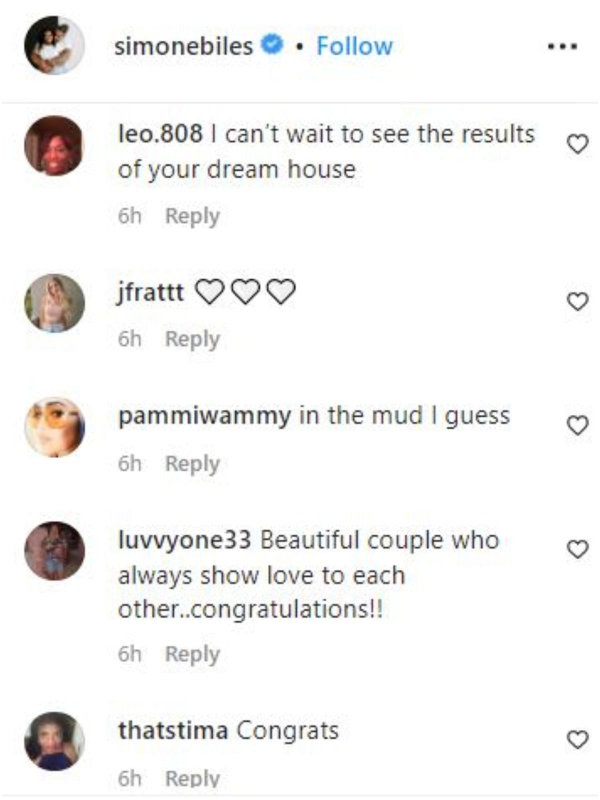 Screengrab of Biles&#039; Instagram comment section