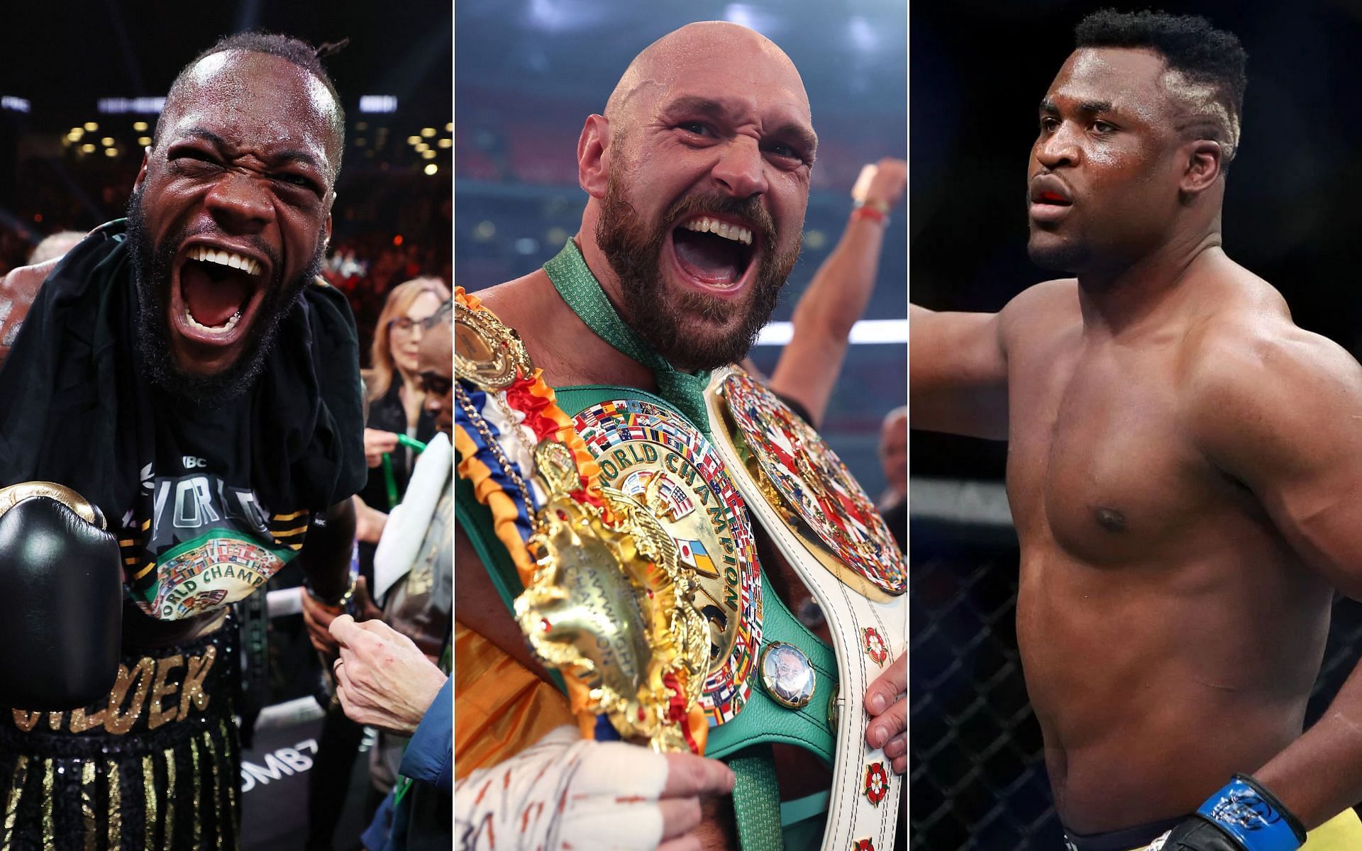 Deontay Wilder (Left), Tyson Fury (Middle), and Francis Ngannou (Right)