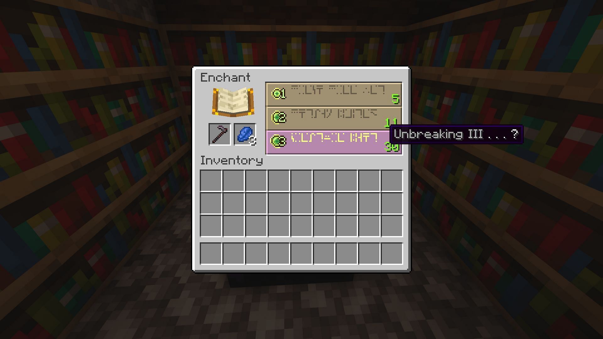 Acquiring Unbreaking III in Minecraft (Image via Mojang)