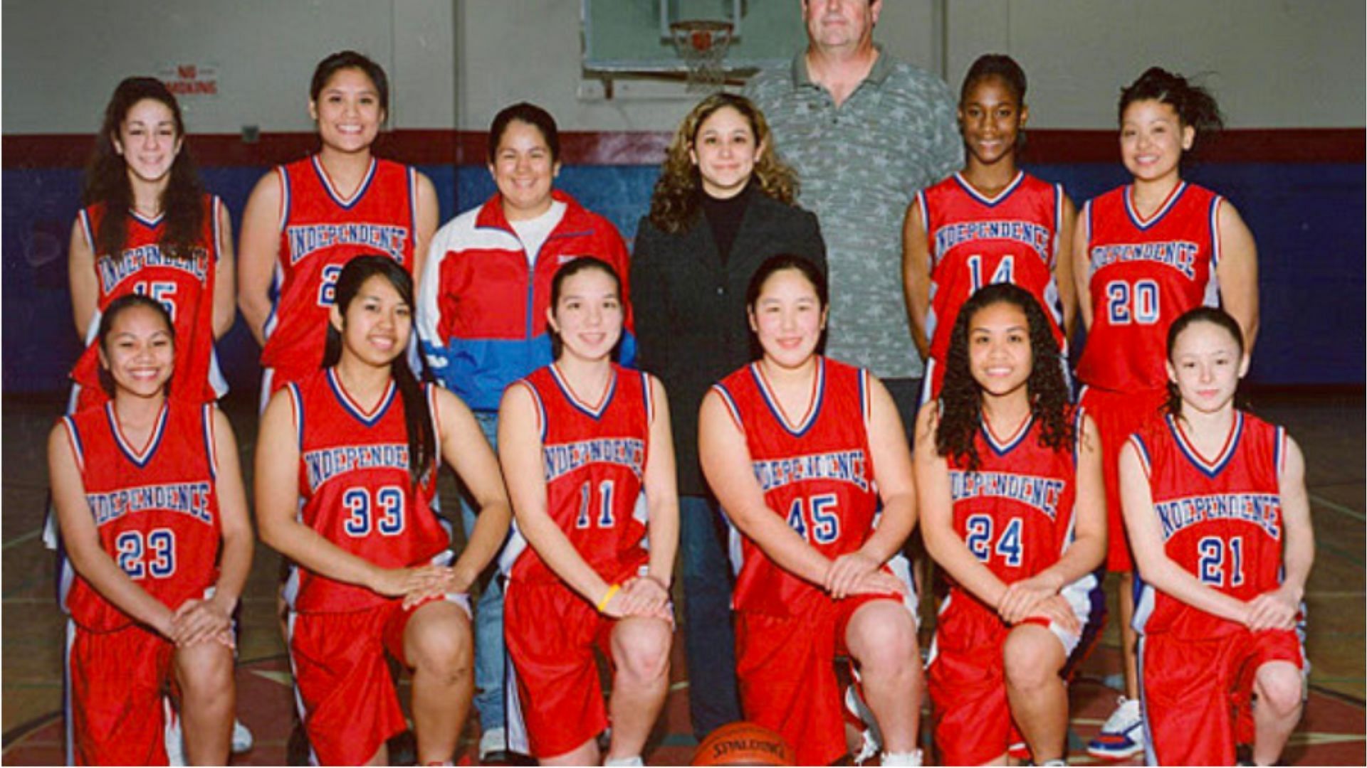WWE Superstar Bayley posing with her college basketball team