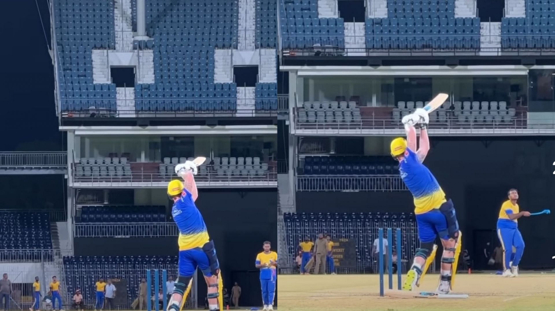 Ben Stokes looked in fine touch in the practice session (Image: Instagram/CSK)