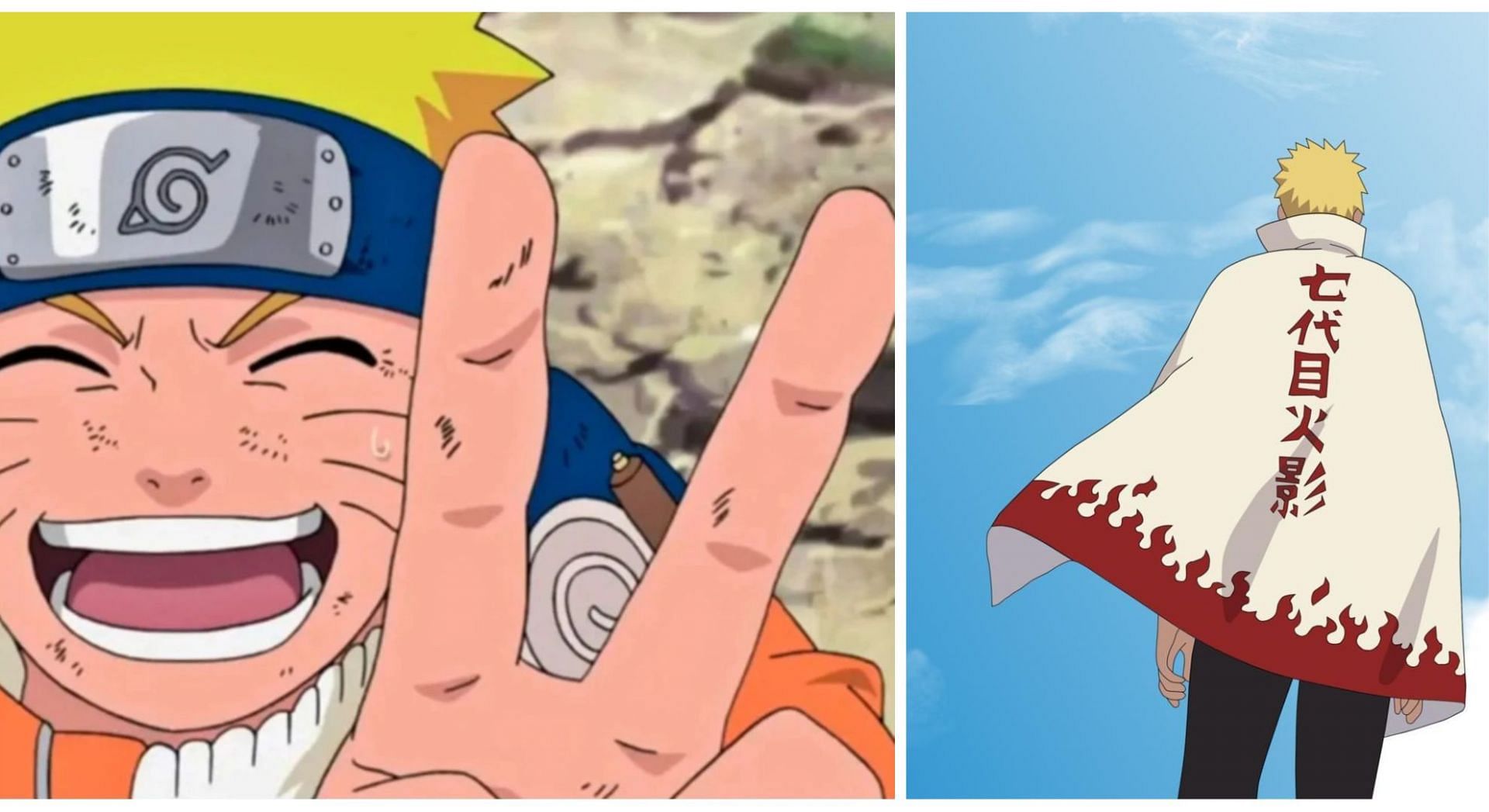 Naruto as a boy and then as Hokage (Image via Sportskeeda)