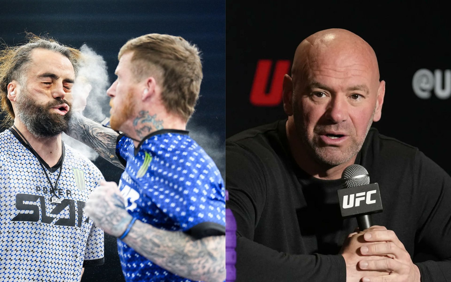 Power Slap League [Left] Dana White [Right] [Images courtesy: @powerslapleague and @MMAFighting (Twitter)]