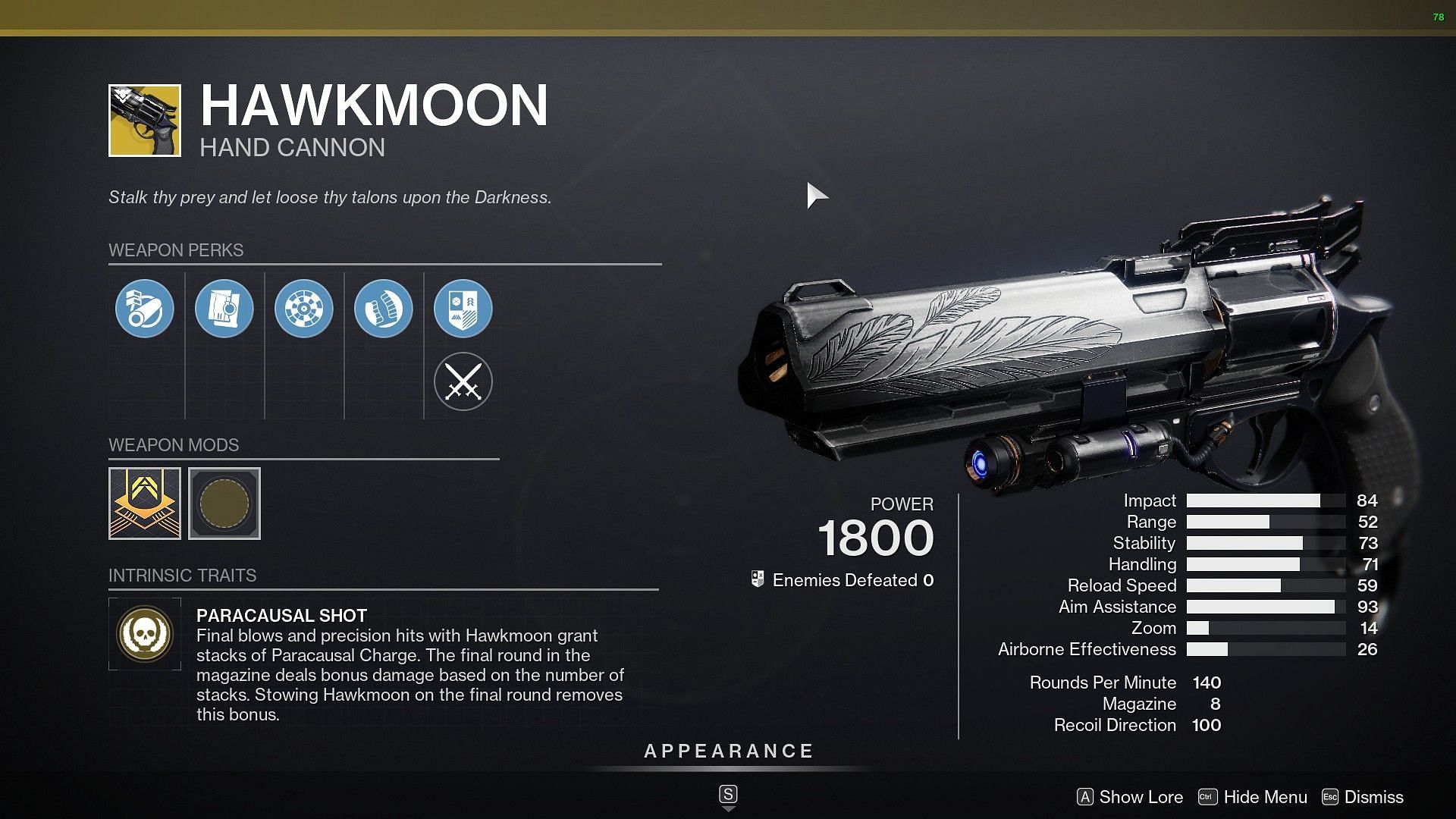 Hawkmoon Exotic Hand Cannon (Image via Destiny 2)