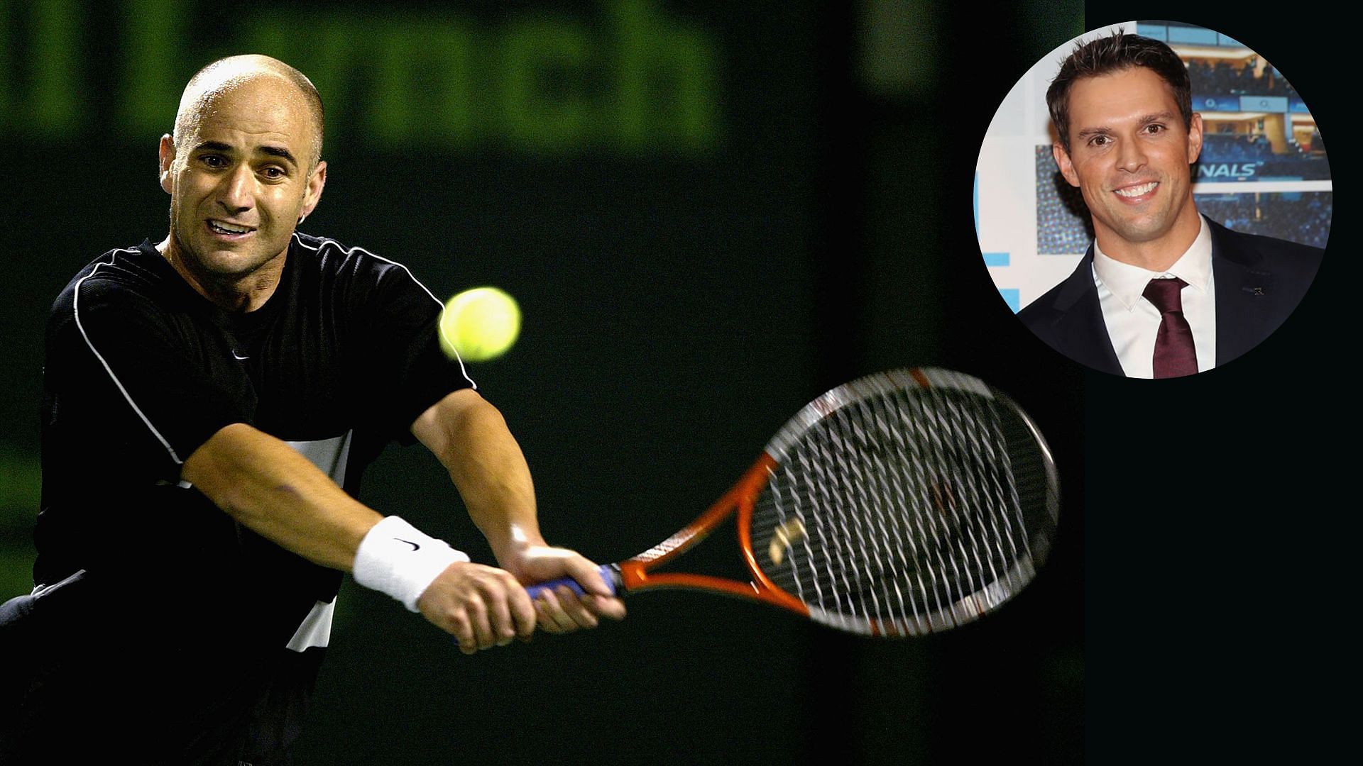 Andre Agassi and Mike Bryan (inset)