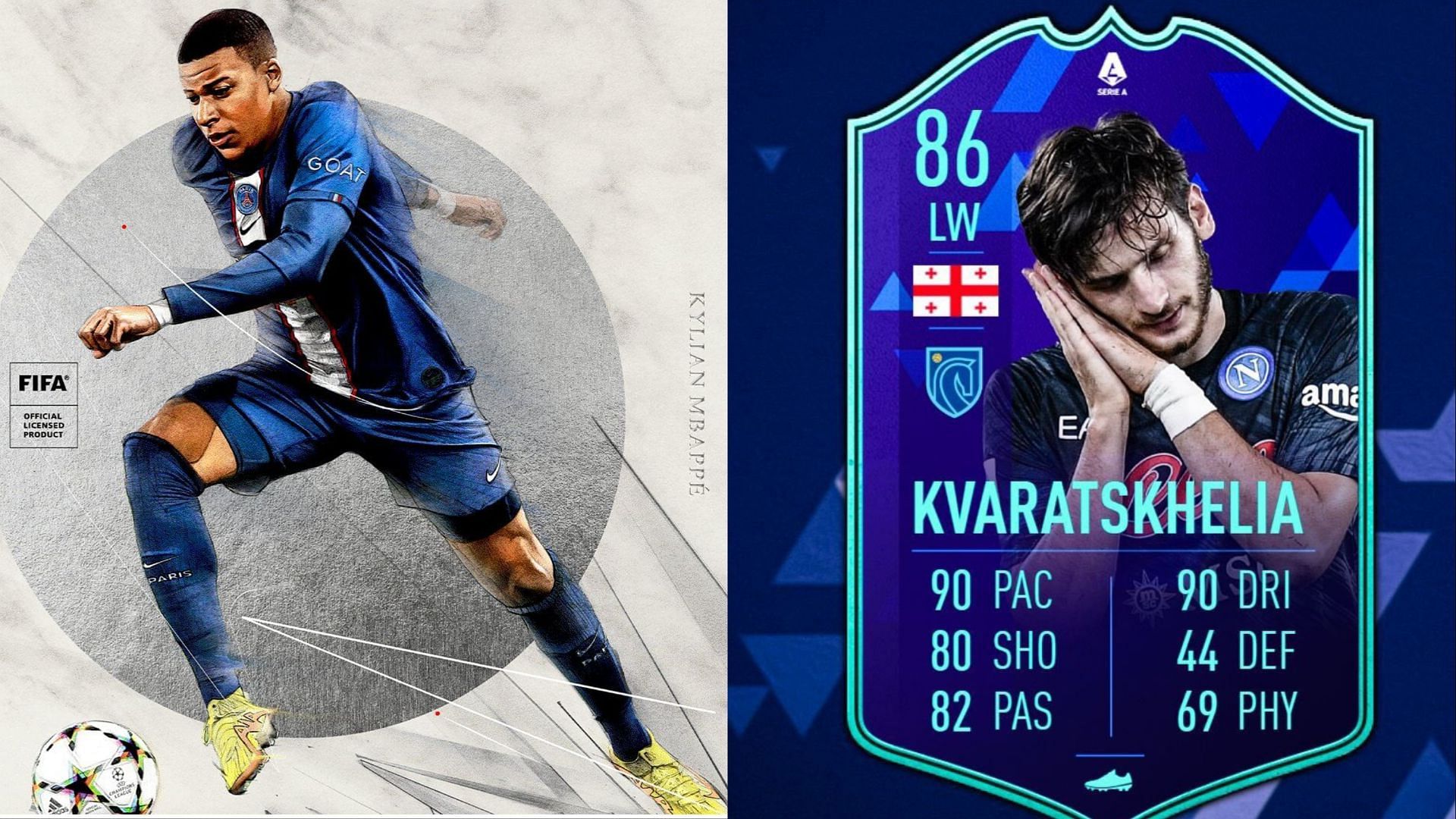 The Khvicha Kvaratskhelia Serie A POTM SBC will likely become official FIFA 23 very soon (Images via EA Sports, Twitter/FTR)