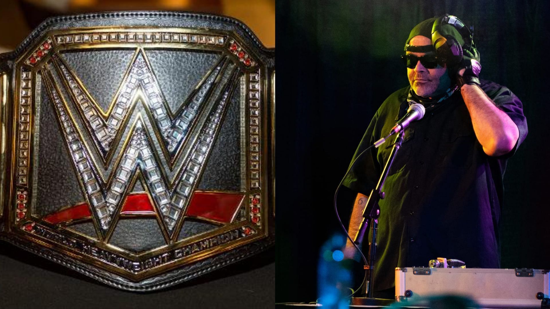 WWE Championship belt (left), Konnan (right)