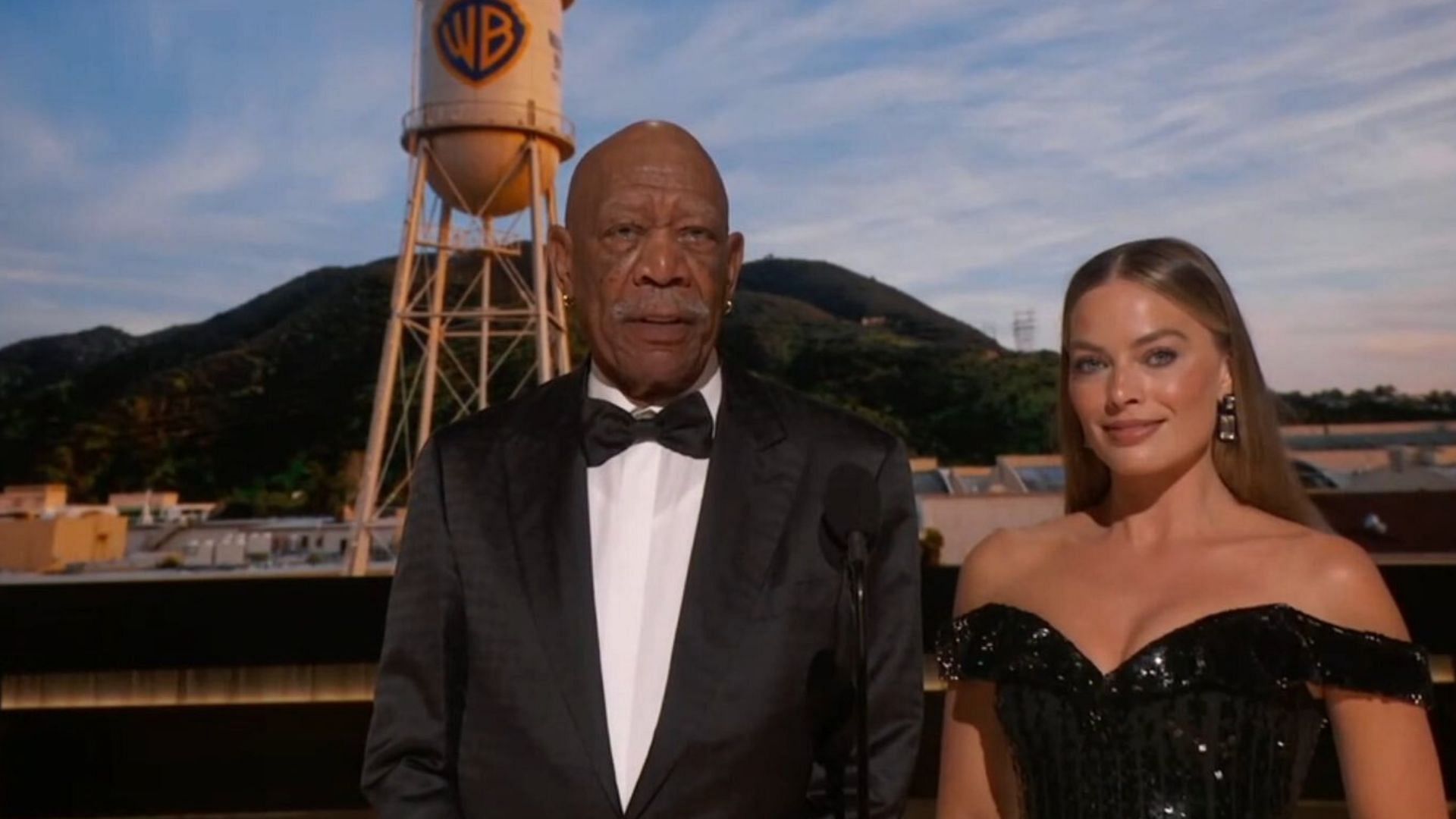 Morgan Freeman and Margot Robbie. (Image via @FilmUpdates/Twitter)