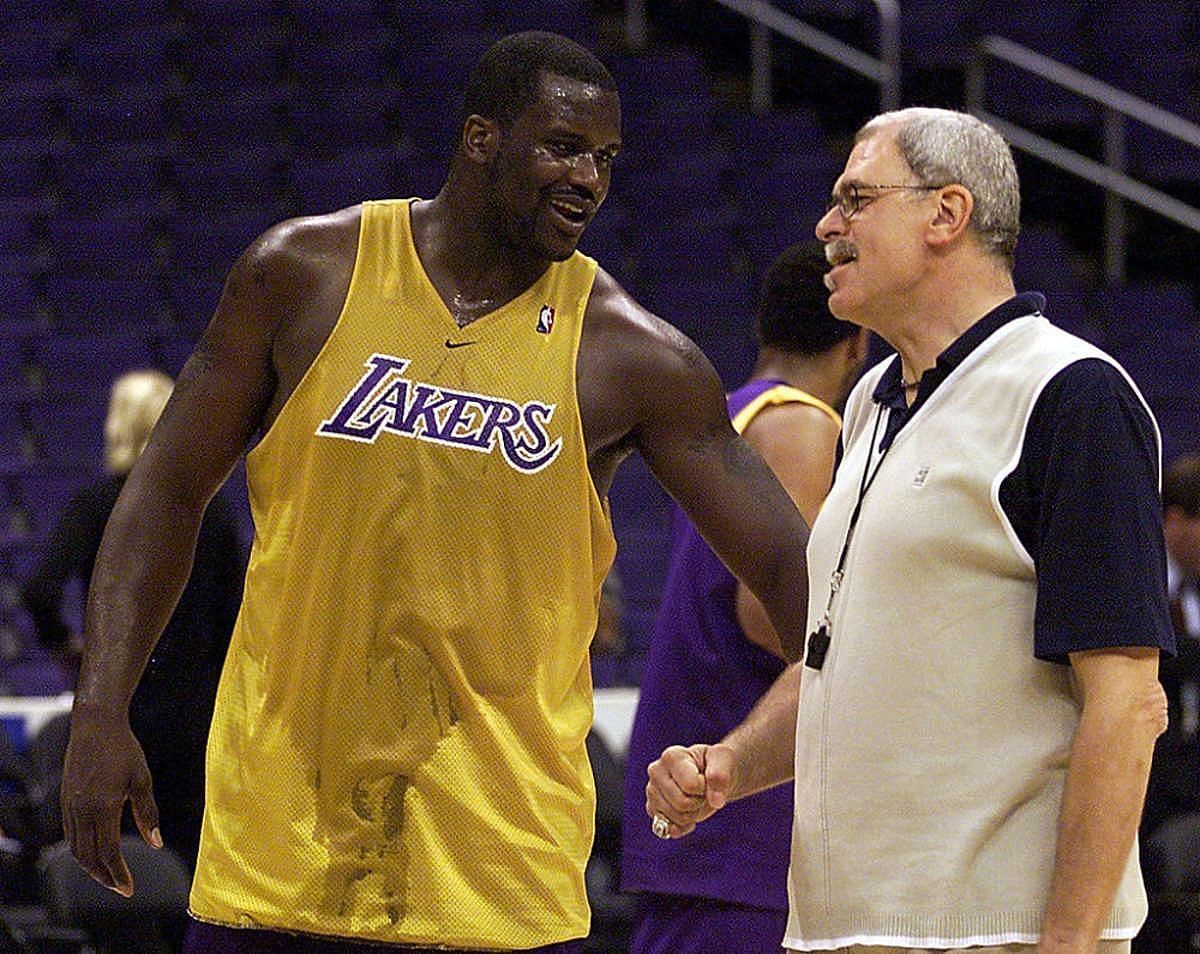 LA Lakers legendary player and coach duo Shaquille O&rsquo;Neal and Phil Jackson