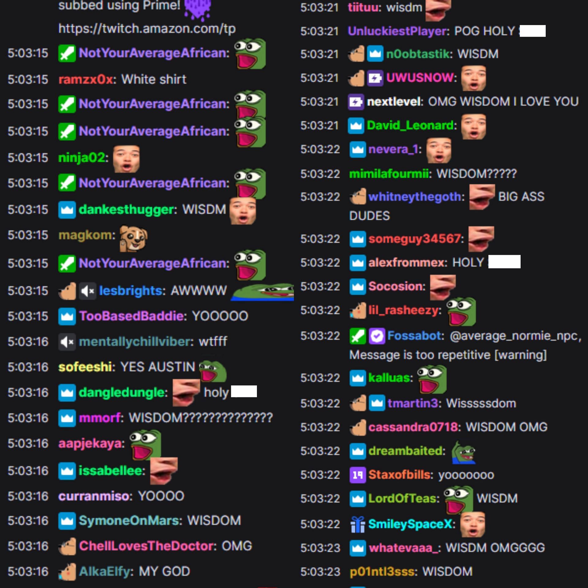 It was clear that Hasan&#039;s chat loved seeing him interact with Wisdm (Image via HasanAbi/Twitch)