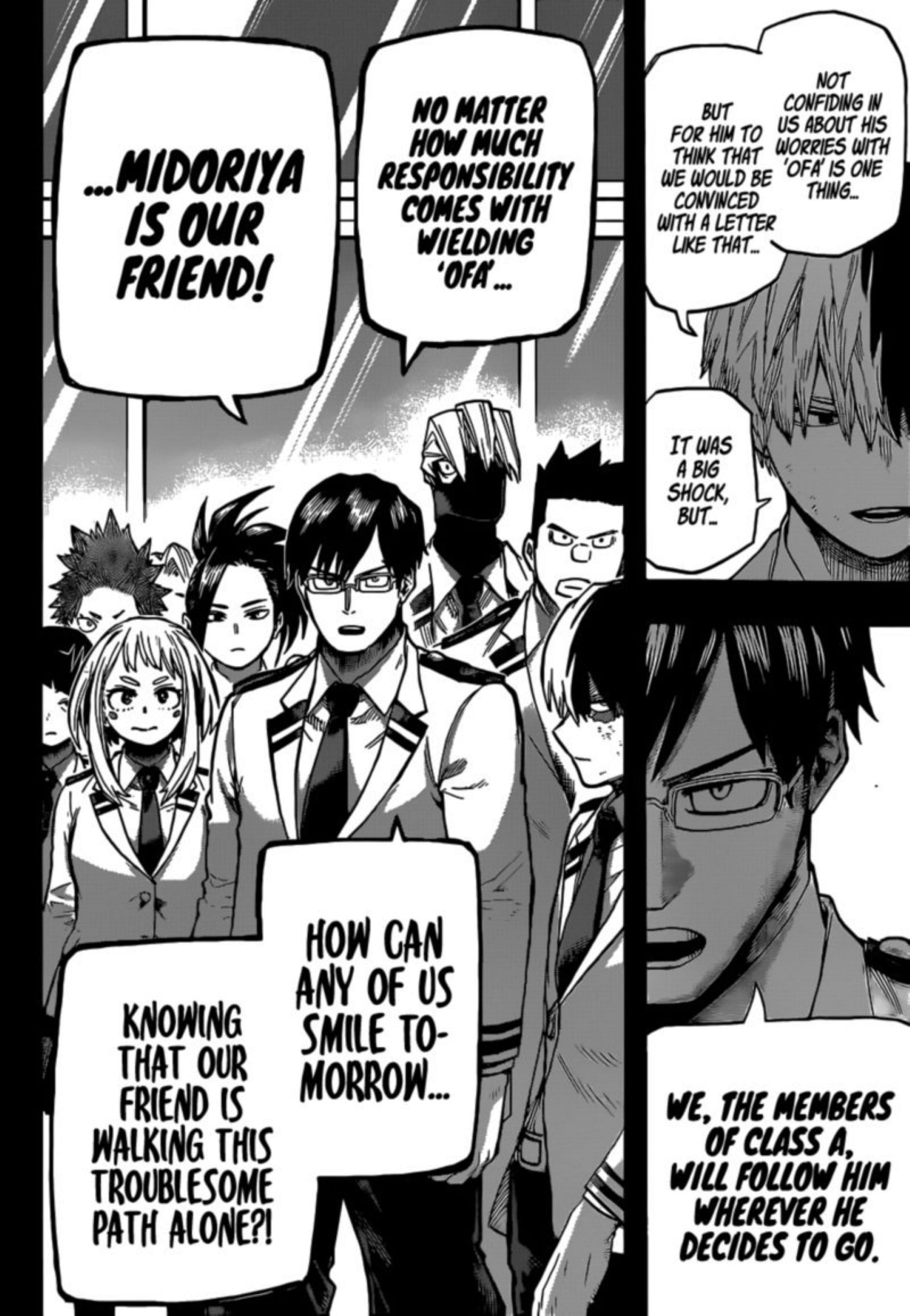 A smaller moment where Class 1-A reinforces their belief in Deku (Image via Kohei Horikoshi/Shueisha)