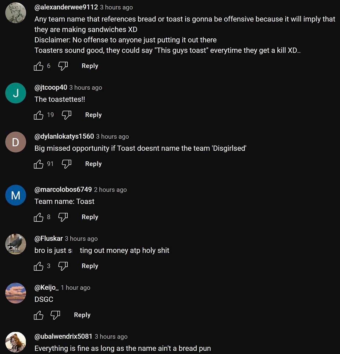 Fans in the YouTube comments section reacting to Disguised Toast&#039;s clip (Image via POG Highlights/YouTube)