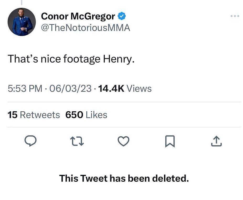 Screenshot of McGregor&#039;s tweet