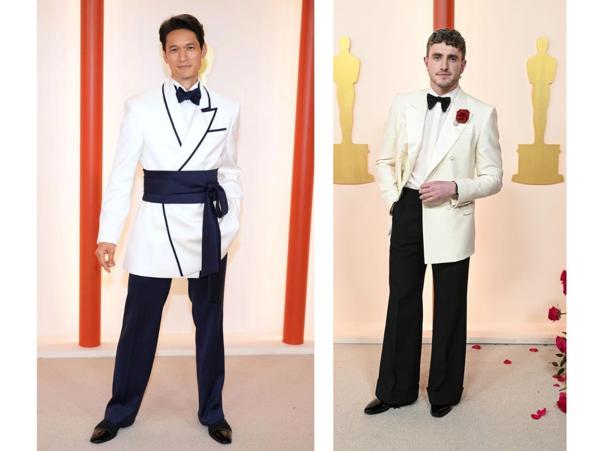 White suit face-off - Harry Shum Jr. and Paul Mescal (Image via T&amp;C)