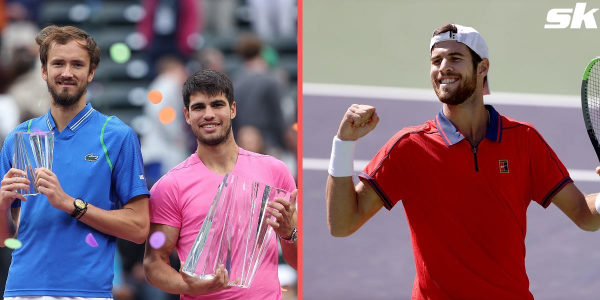 Khachanov (right) takes on Medvedev in the Miami semifinals on Saturday.