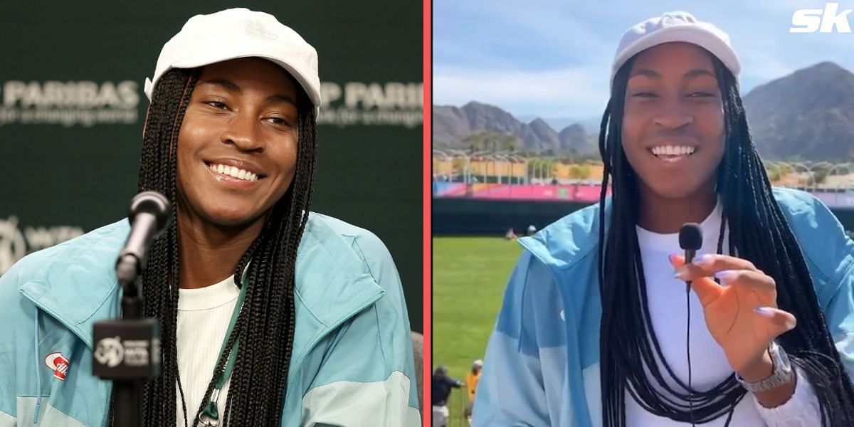 Coco Gauff unintentionally ripping a mic at Indian Wells