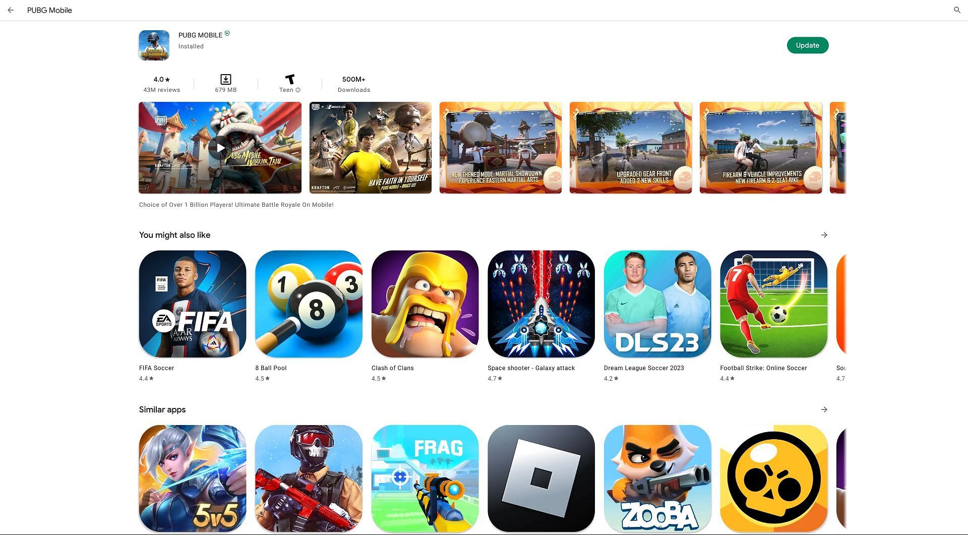 Search for the game and click update (Image via Google Play Store)