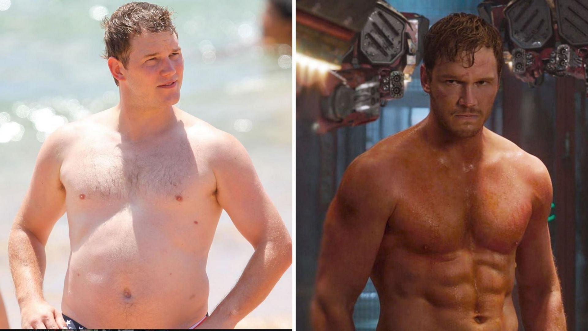 Chris Pratt&#039;s transformation for his role as Peter Quill in Guardians of the Galaxy (Image via Sportskeeda)