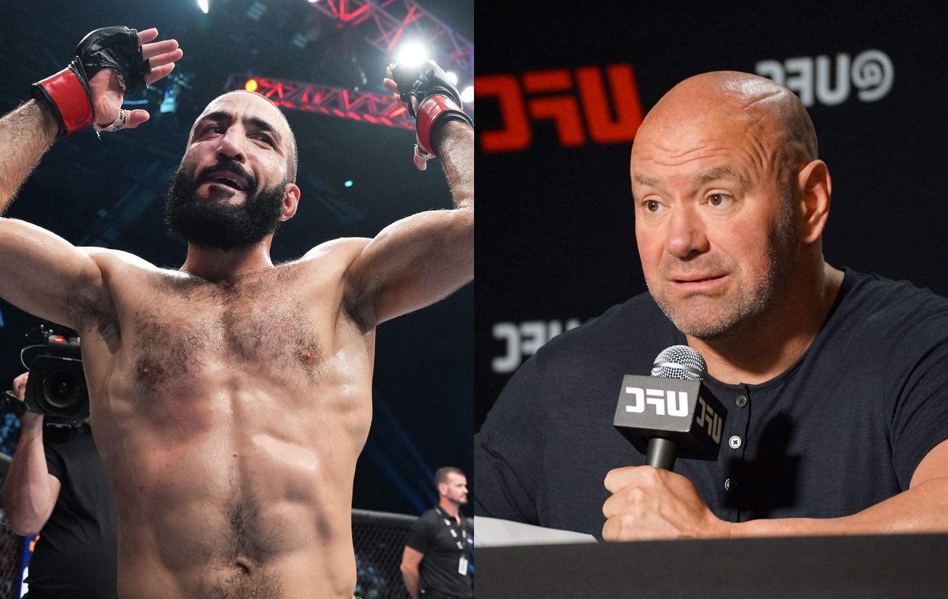 Belal Muhammad (left) and Dana White (right)