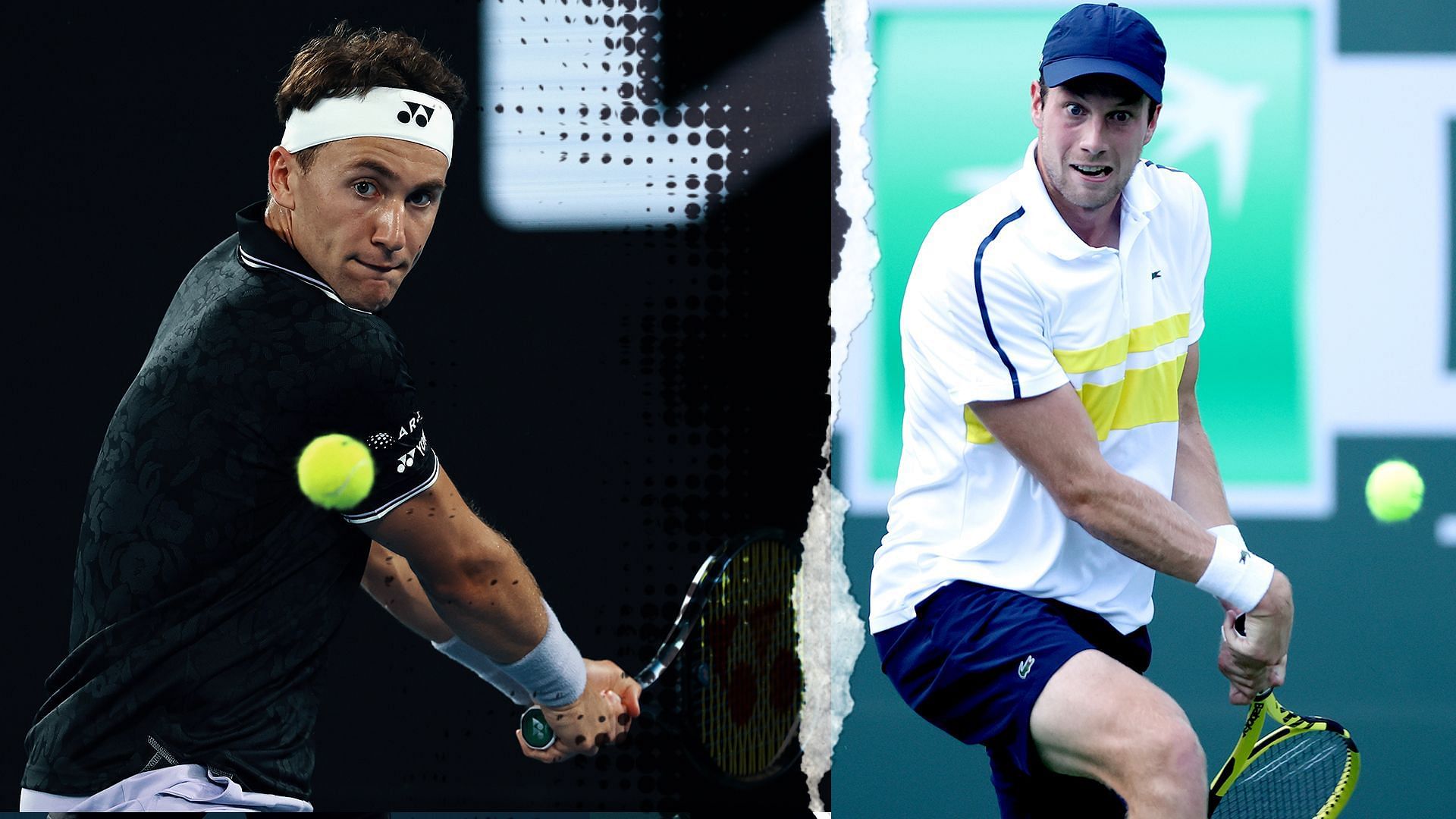 Ruud (left) takes on Zandschulp in Miami on Sunday.