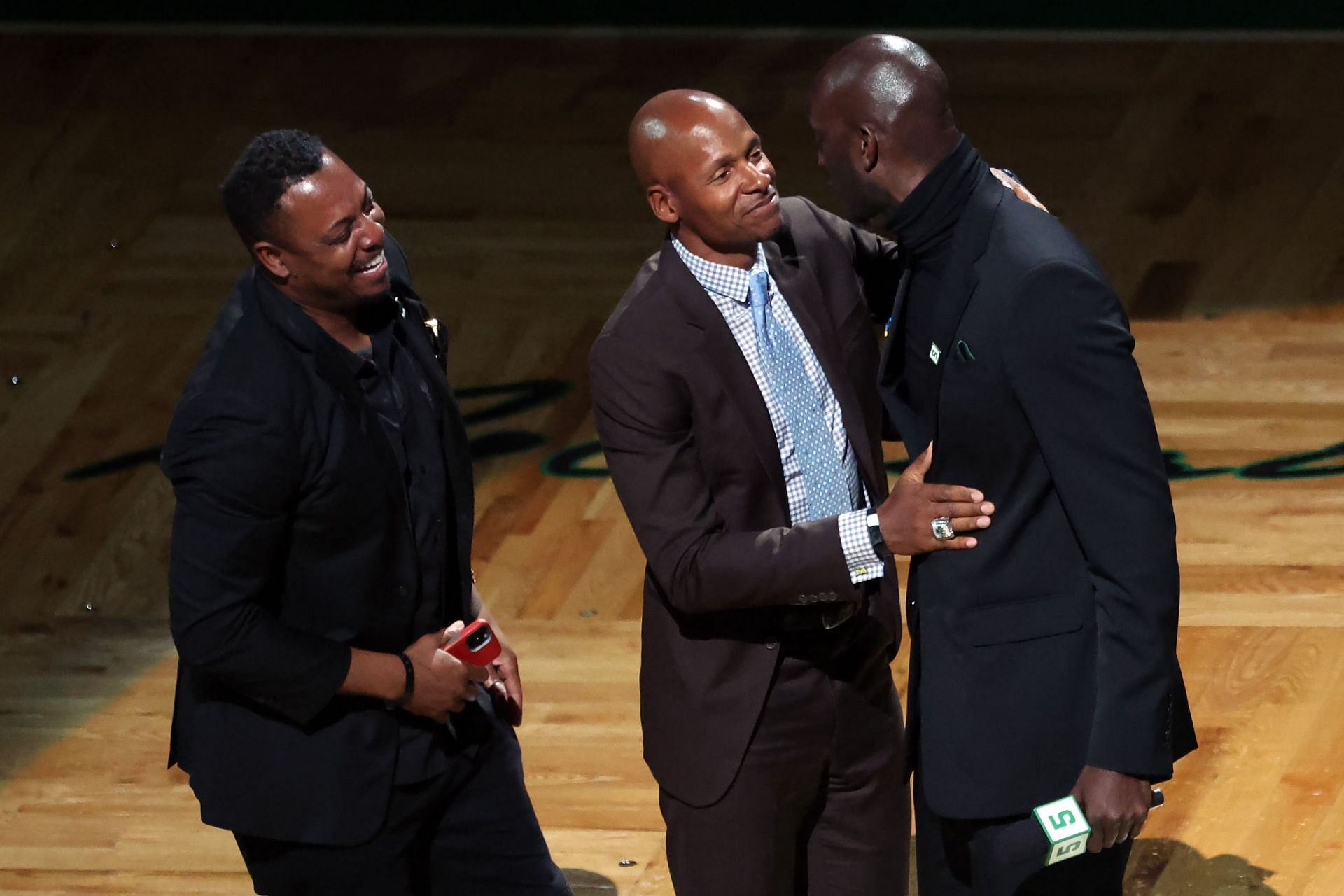 Paul Pierce, Ray Allen and Kevin Garnett of the Boston Celtics
