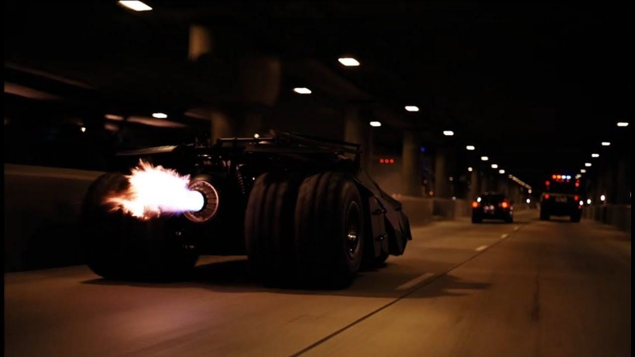 A heavily armored military vehicle designed for use by the Wayne Enterprises Applied Sciences Division, adapted by the Dark Knight for urban combat and high-speed chases (Image via Warner Bros)