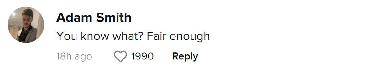 A comment praising Zegler (Image via TikTok/@Adam Smith)