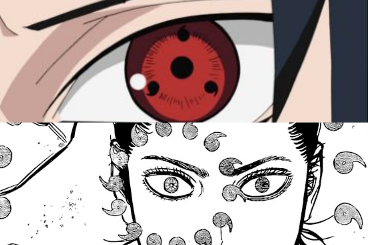 Sharingan in Naruto and Tengentsu in Black Clover manga (Image via Pierrot/Shueisha)