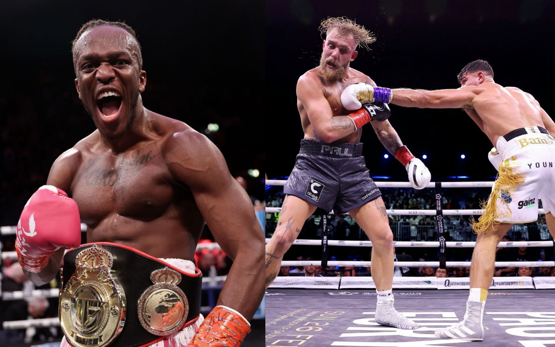 (Left) KSI,  Tommy Fury and Jake Paul (Right) (Image Credits; Getty Images)