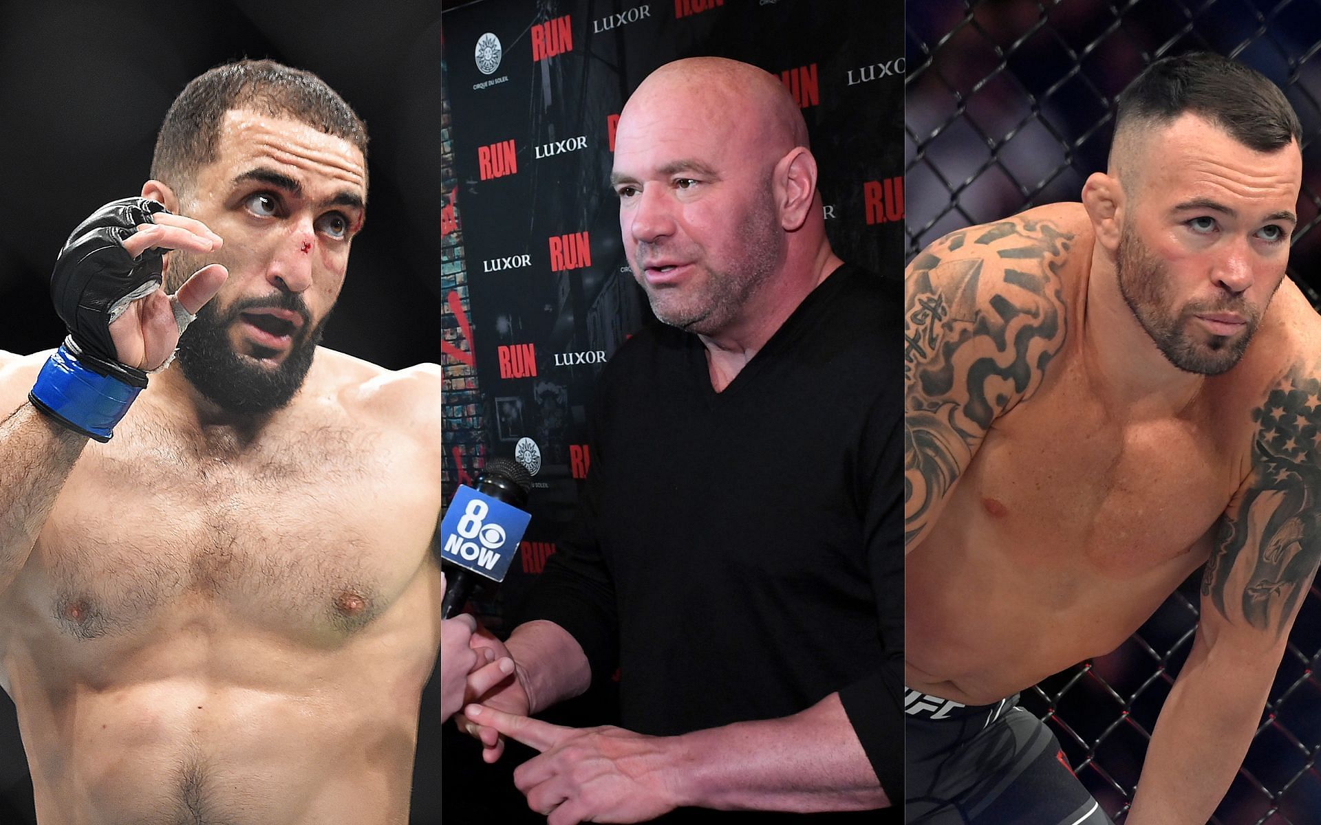 Belal Muhammad (left), Dana White (center), and Colby Covington (right) (Image credits Getty Images)