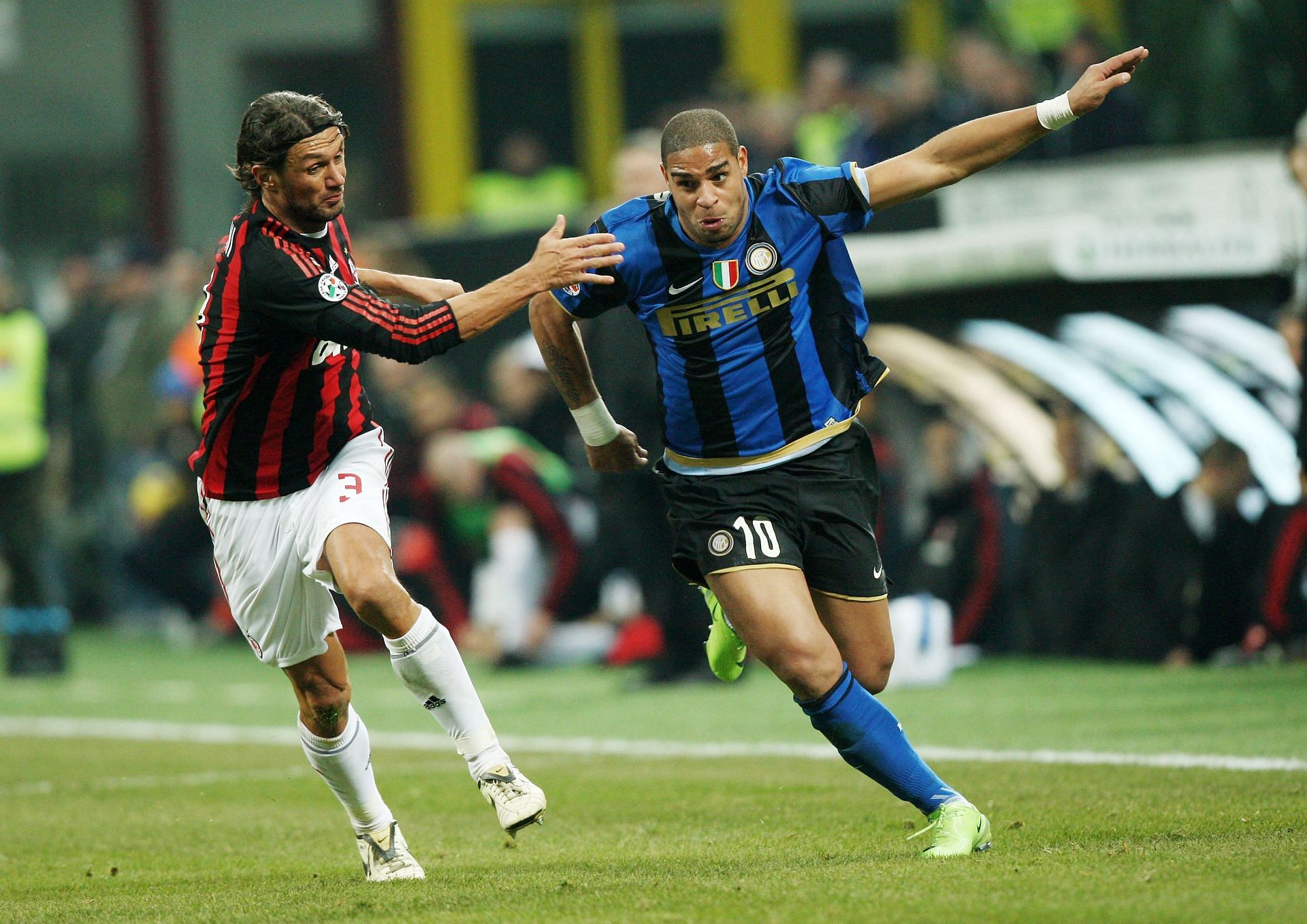 Adriano and Maldini during Milan derby.