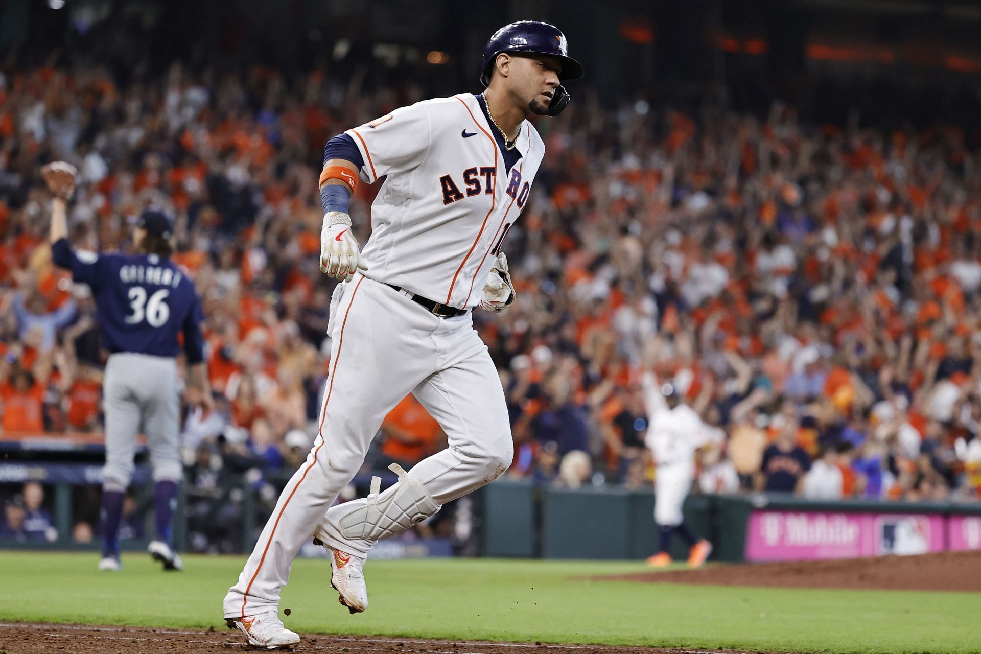 Yuli Gurriel of the Houston Astros jogs around the bases following his solo home run.