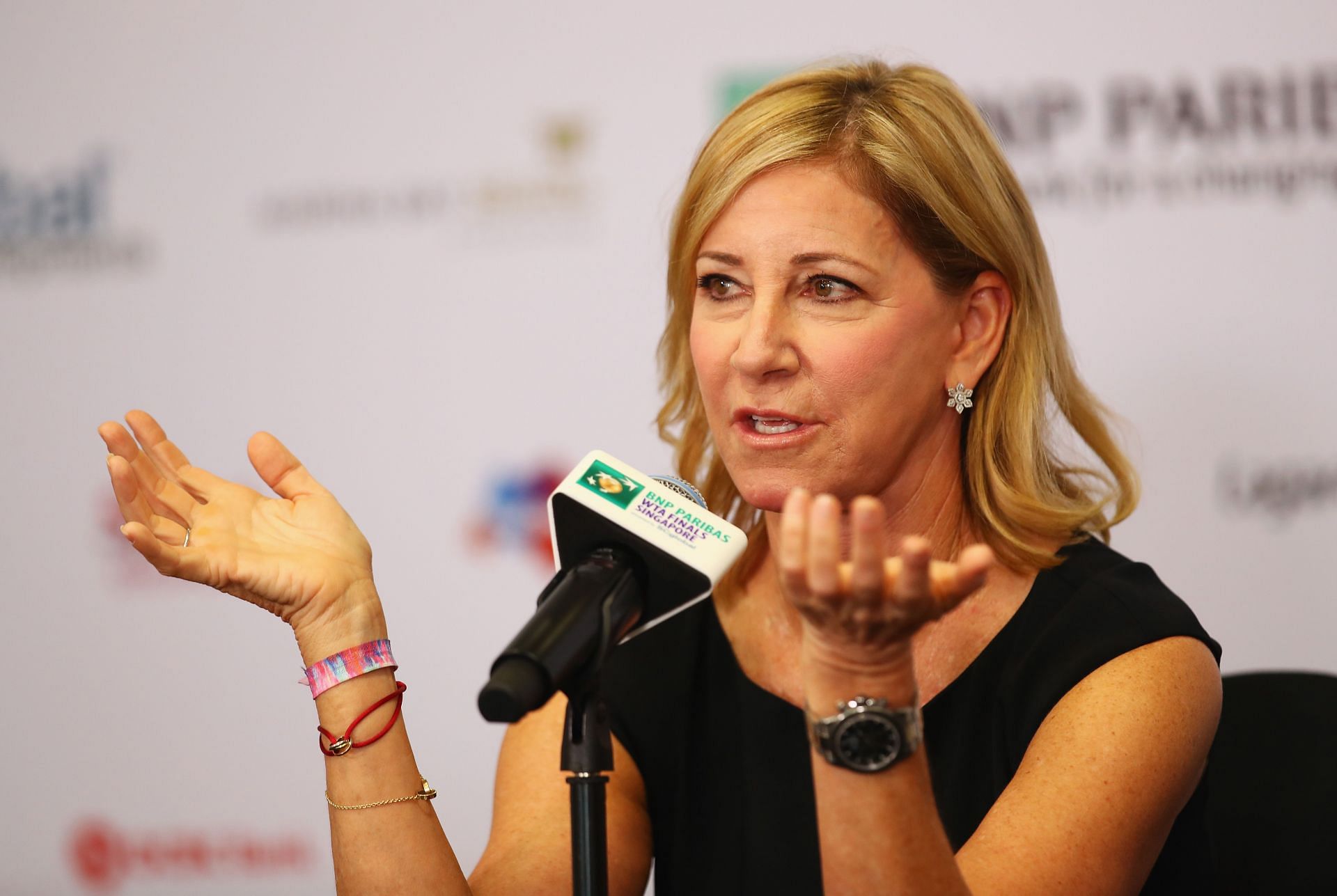Chris Evert speaking to the press