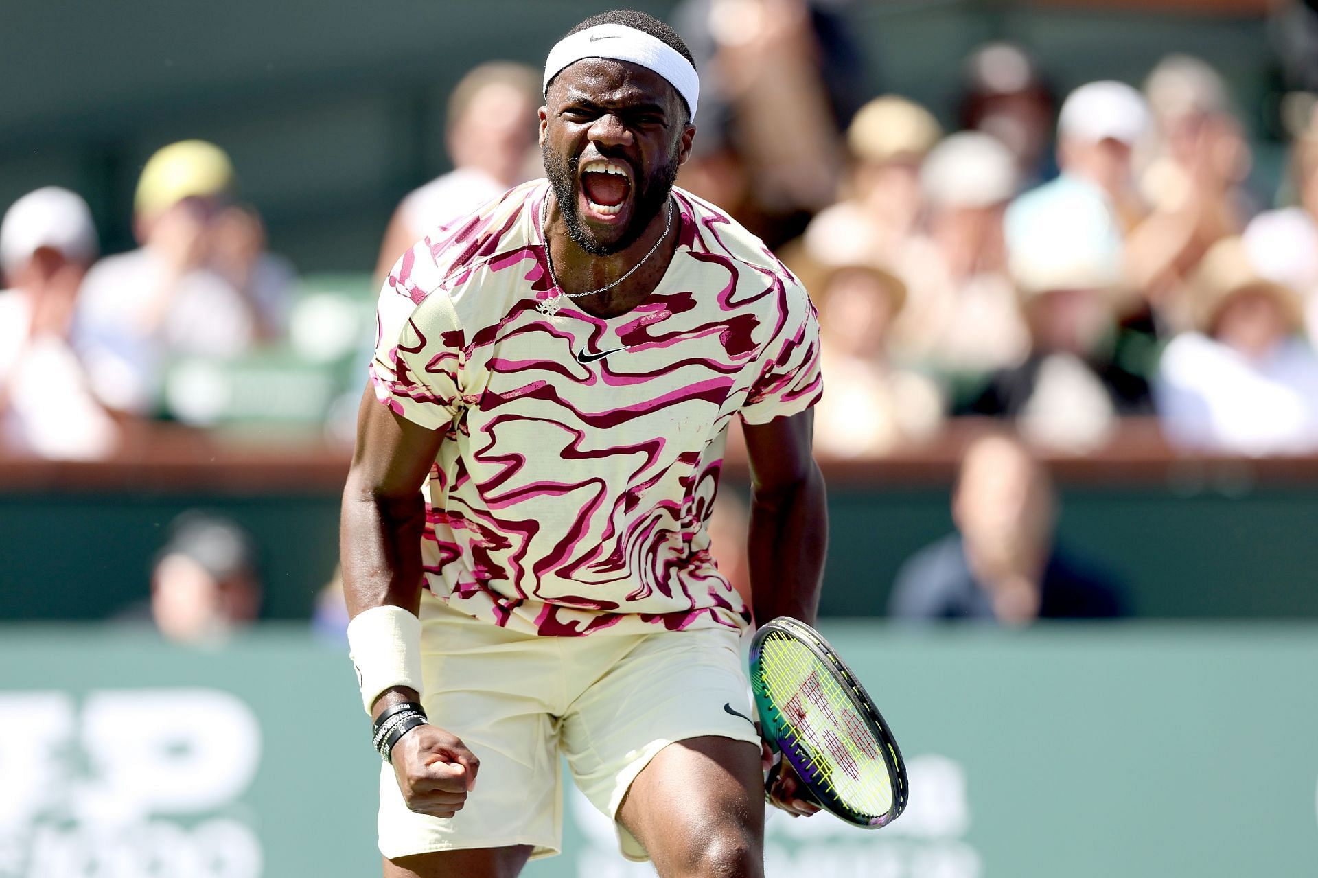 Frances Tiafoe celebrates his win over Cameron Norrie in Indian Wells