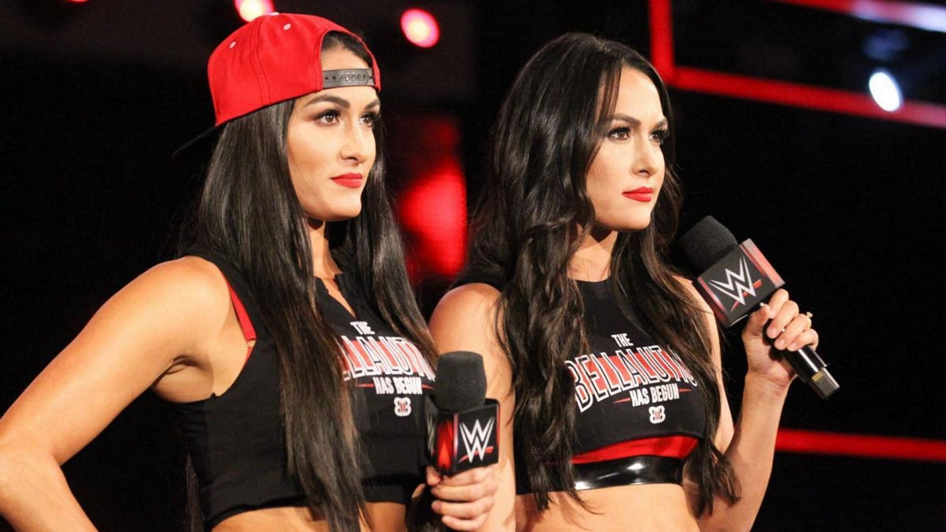 Nikki Garcia (left) and Brie Garcia (right) as The Bella Twins.
