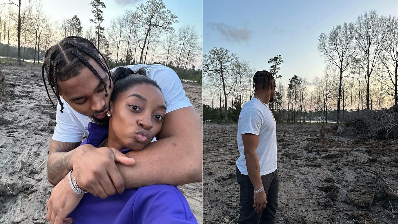 The couple taking photos on the locale of their future home. Credit: @simonebiles (IG)