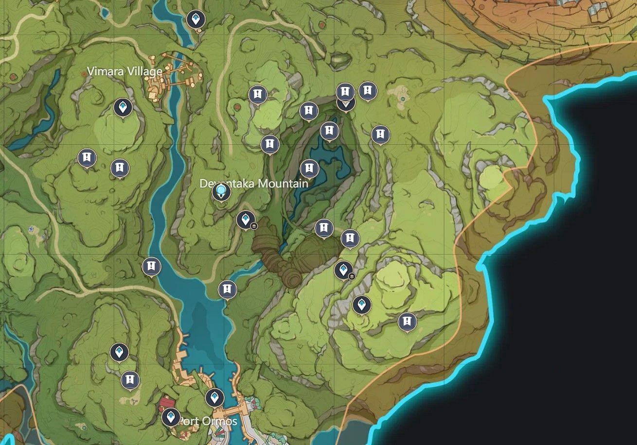 Locations of the Lost Energy Blocks (Image via HoYoLAB)