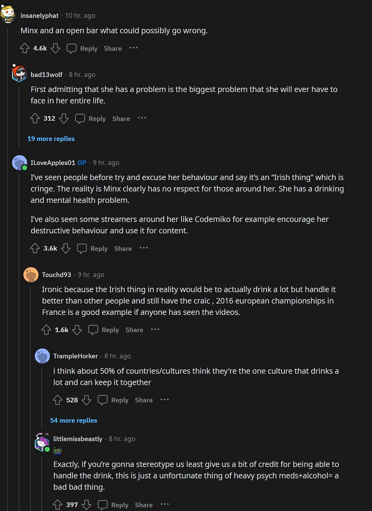 Reddit comments about JustaMinx (Image via r/LivestreamFail)