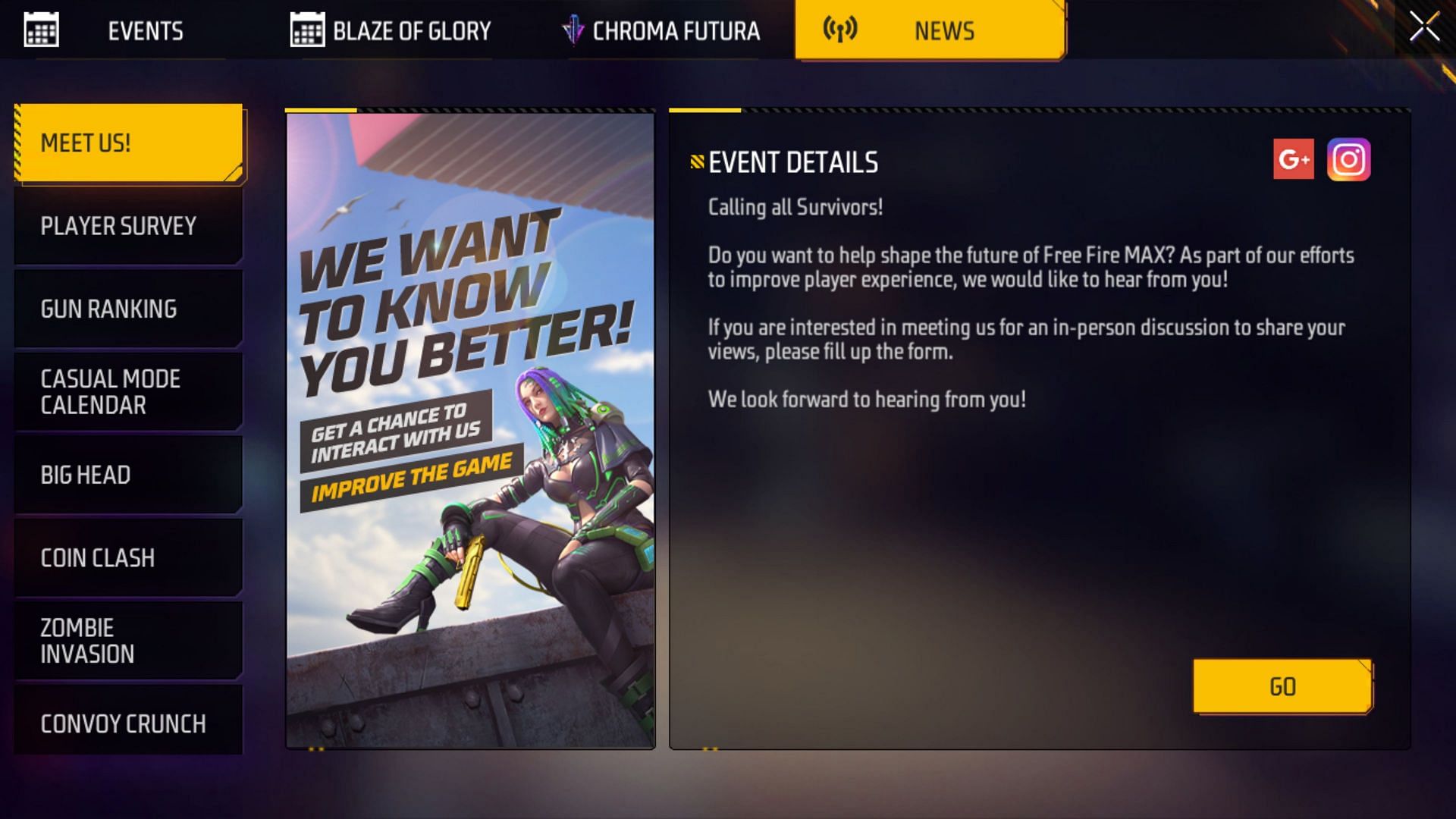 The in-game form calling all survivors to an in-person discussion to share their views (Image via Garena)