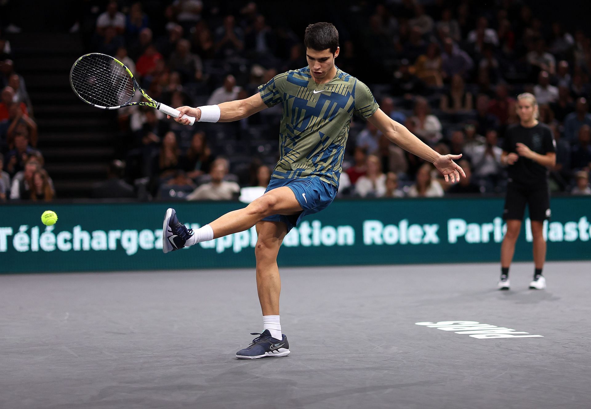 Carlos Alcaraz in action at the Paris Masters