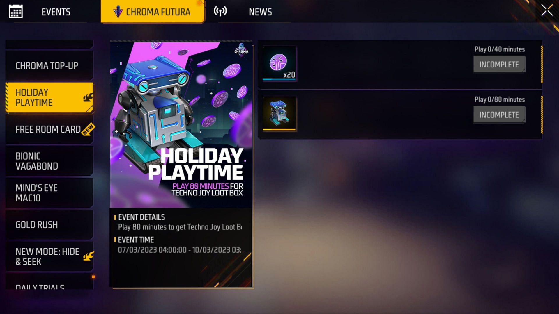The Holiday Playtime event features two rewards (Image via Garena)